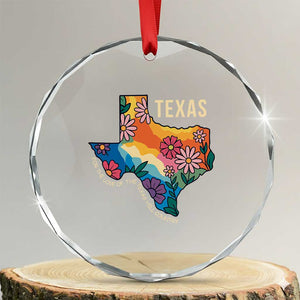 Texas Floral Boho Crystal Glass Ornament For the Love of the Texas Hill Country Southern Pride TS02 Transparent Glass 3'' Circle Print Your Wear