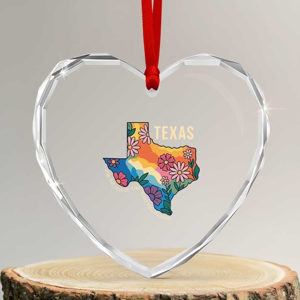 Texas Floral Boho Heart Crystal Glass Ornament For the Love of the Texas Hill Country Southern Pride TS02 Transparent Glass 3'' Heart Print Your Wear