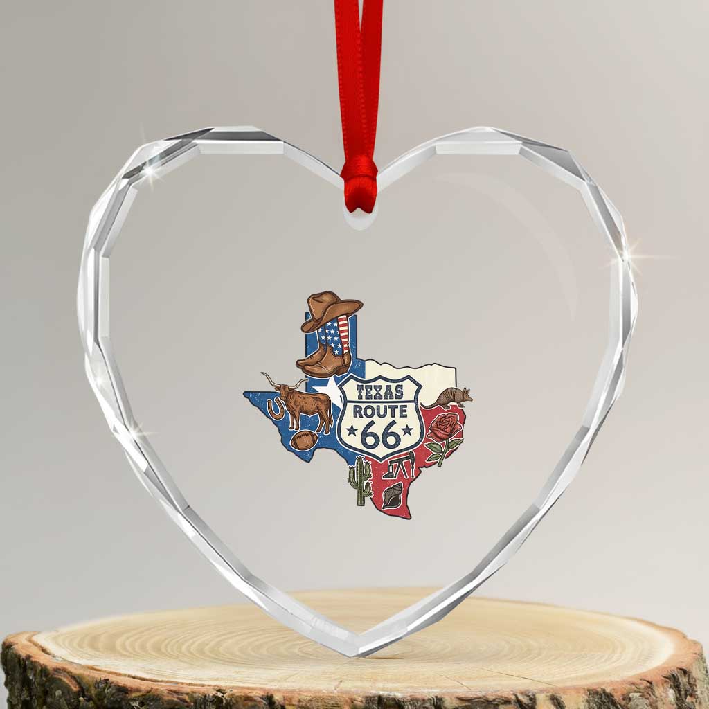Texas Route Highway 66 Adventure Heart Crystal Glass Ornament Desert Road Trip Graphic TS12 Transparent Glass 3'' Heart Print Your Wear