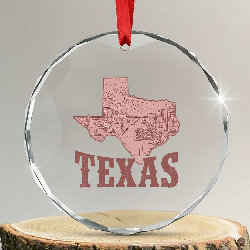 Texas Route Highway 66 Biker Crystal Glass Ornament Vintage Biker Road Trip TS12 Transparent Glass 3'' Circle Print Your Wear