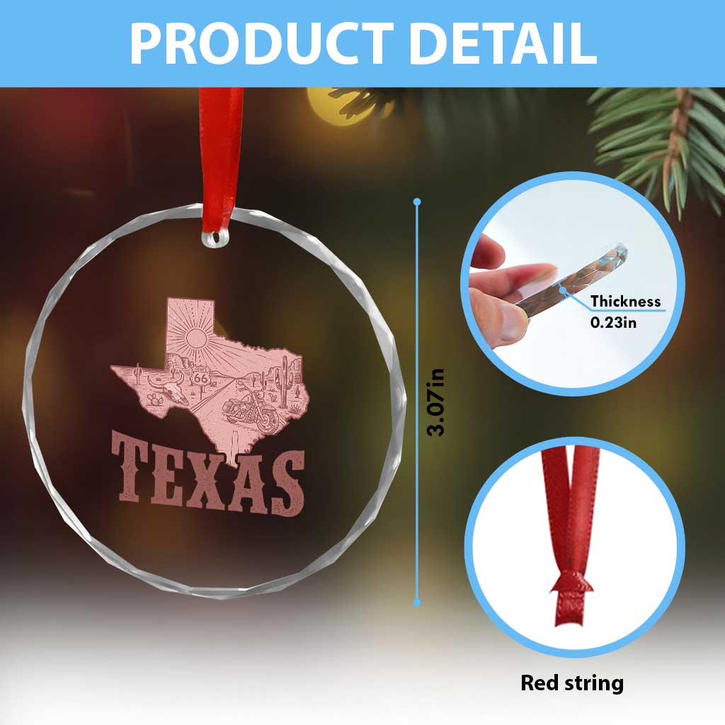 Texas Route Highway 66 Biker Crystal Glass Ornament Vintage Biker Road Trip TS12 Print Your Wear