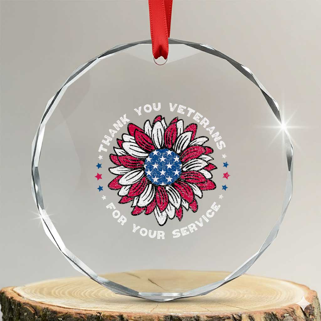 Thank You Veterans Crystal Glass Ornament American Flag Sunflower Military Tribute TS02 Transparent Glass 3'' Circle Print Your Wear