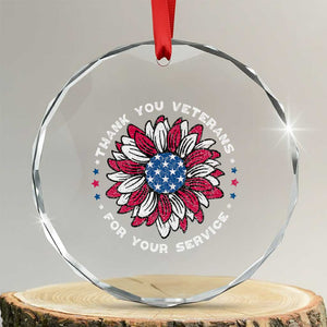 Thank You Veterans Crystal Glass Ornament American Flag Sunflower Military Tribute TS02 Transparent Glass 3'' Circle Print Your Wear