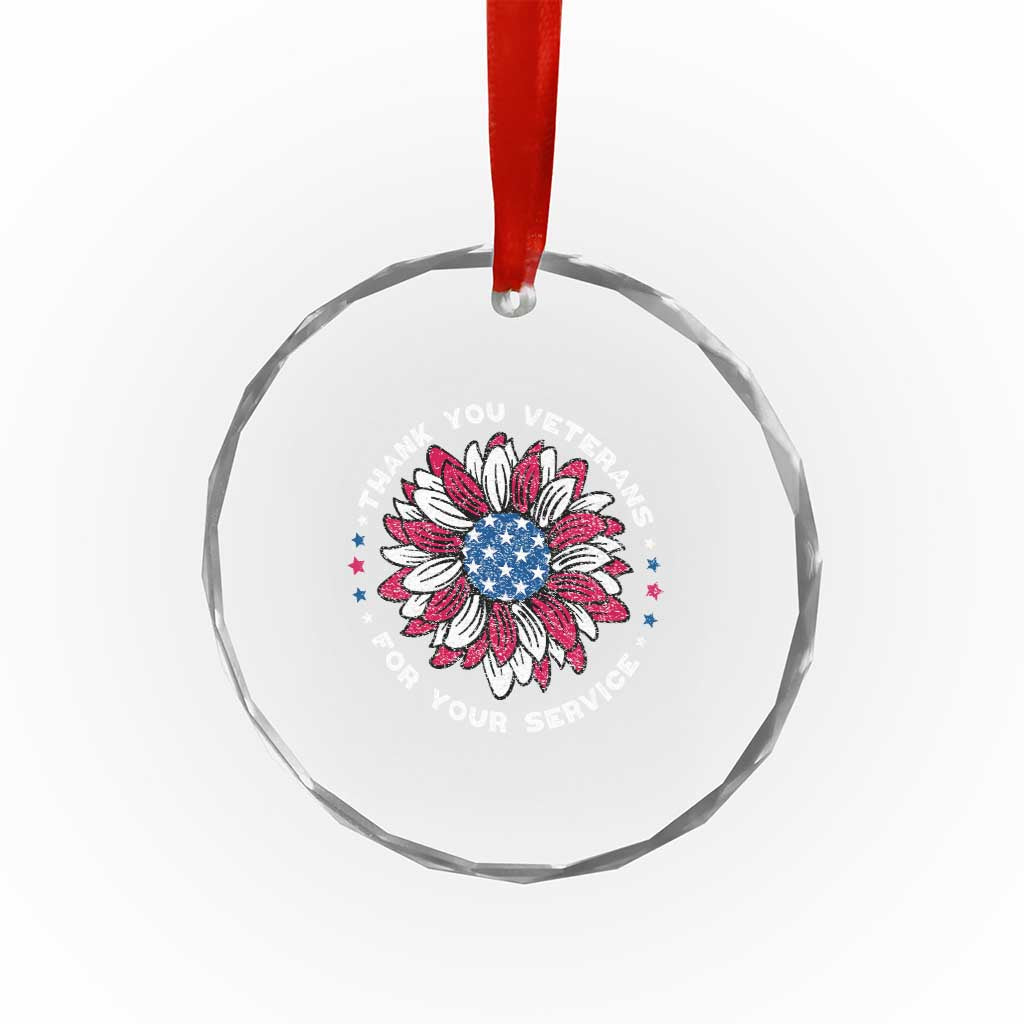 Thank You Veterans Crystal Glass Ornament American Flag Sunflower Military Tribute TS02 Print Your Wear