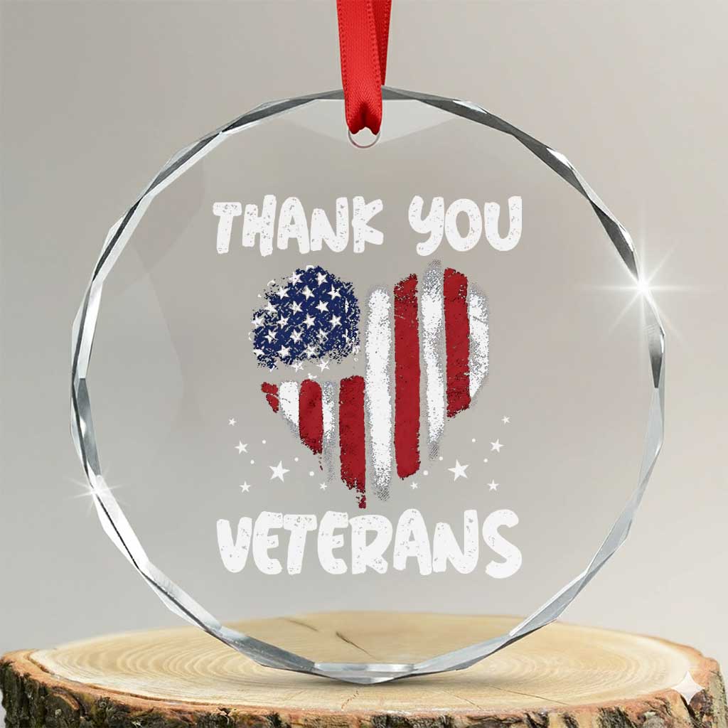 Thank You Veterans Crystal Glass Ornament Patriotic Veterans Day Grunge USA Flag Heart TS10 Transparent Glass 3'' Circle Print Your Wear