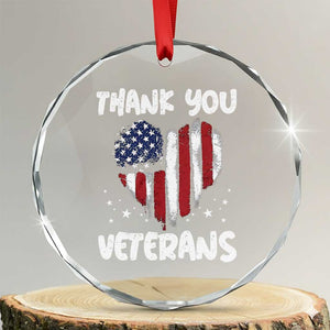 Thank You Veterans Crystal Glass Ornament Patriotic Veterans Day Grunge USA Flag Heart TS10 Transparent Glass 3'' Circle Print Your Wear