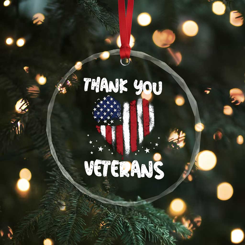 Thank You Veterans Crystal Glass Ornament Patriotic Veterans Day Grunge USA Flag Heart TS10 Print Your Wear