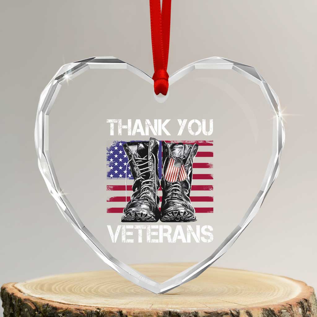 Thank You Veterans Heart Crystal Glass Ornament American Flag Military Supportive Veterans Day TS10 Transparent Glass 3'' Heart Print Your Wear