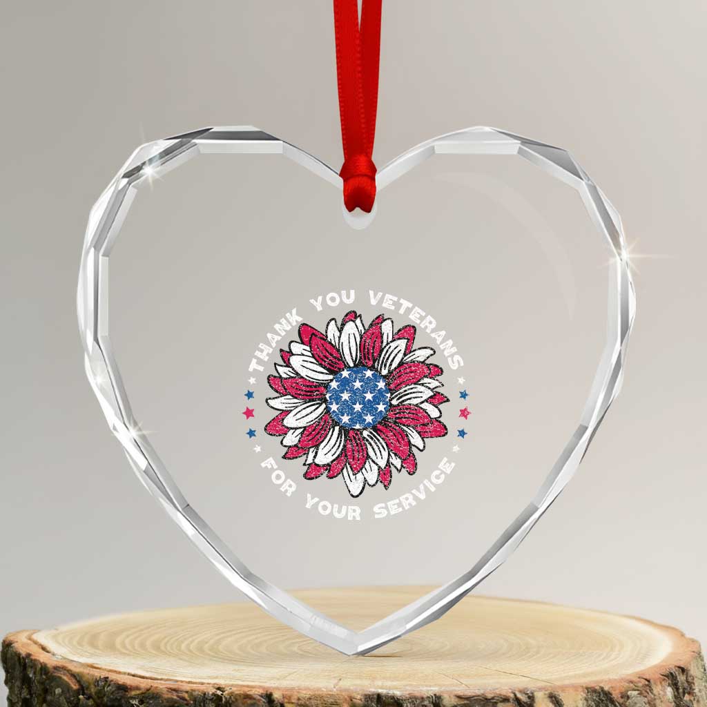 Thank You Veterans Heart Crystal Glass Ornament American Flag Sunflower Military Tribute TS02 Transparent Glass 3'' Heart Print Your Wear