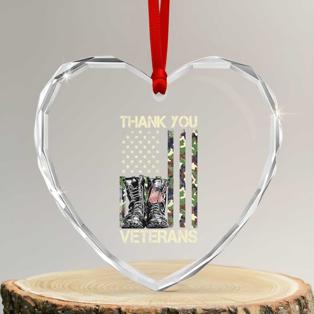 Thank You Veterans Heart Crystal Glass Ornament Camo American Flag Military Supportive Veterans Day TS10 Transparent Glass 3'' Heart Print Your Wear