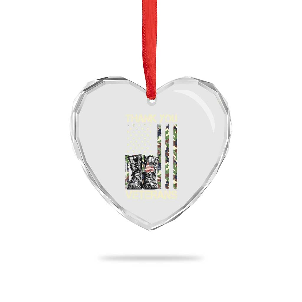 Thank You Veterans Heart Crystal Glass Ornament Camo American Flag Military Supportive Veterans Day TS10 Print Your Wear