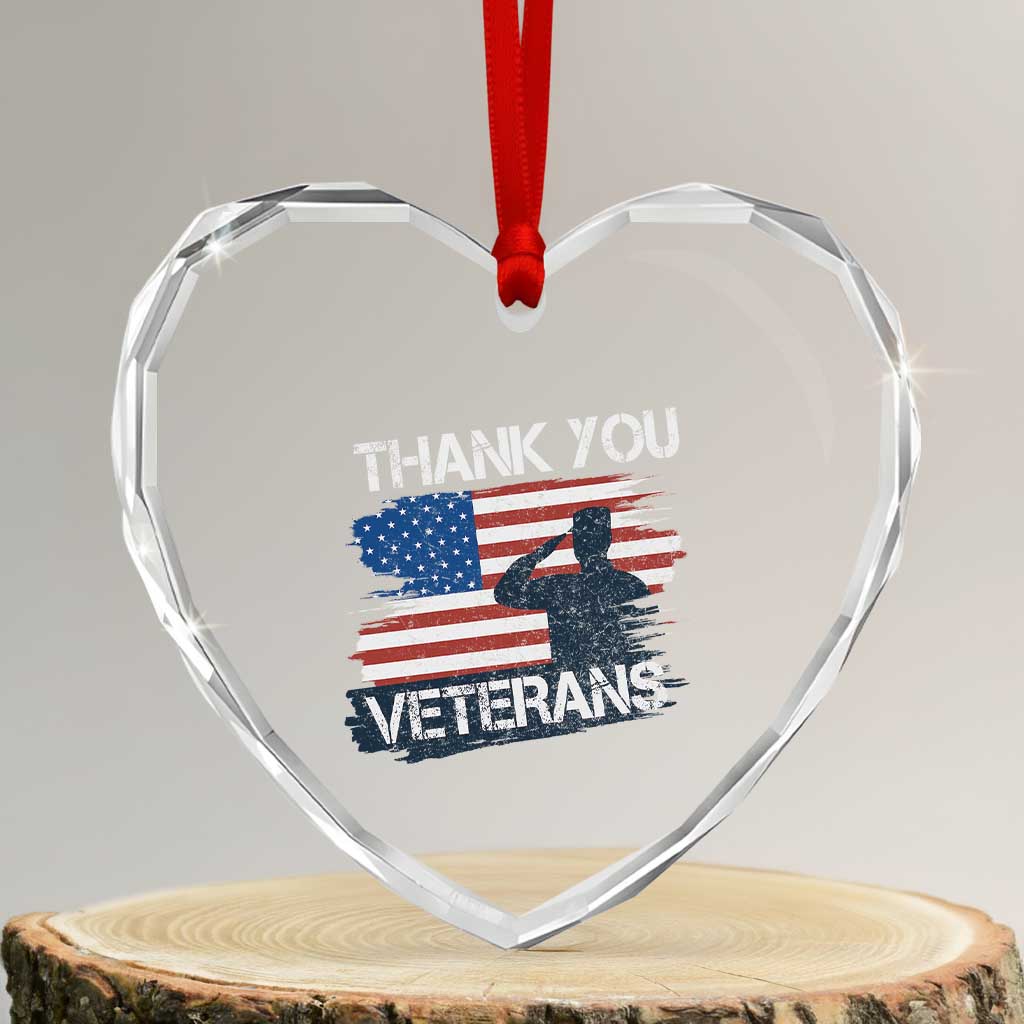 Thank You Veterans Heart Crystal Glass Ornament Never Forget Veterans Military Appreciation US Flag TS10 Transparent Glass 3'' Heart Print Your Wear