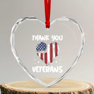 Thank You Veterans Heart Crystal Glass Ornament Patriotic Veterans Day Grunge USA Flag Heart TS10 Transparent Glass 3'' Heart Print Your Wear