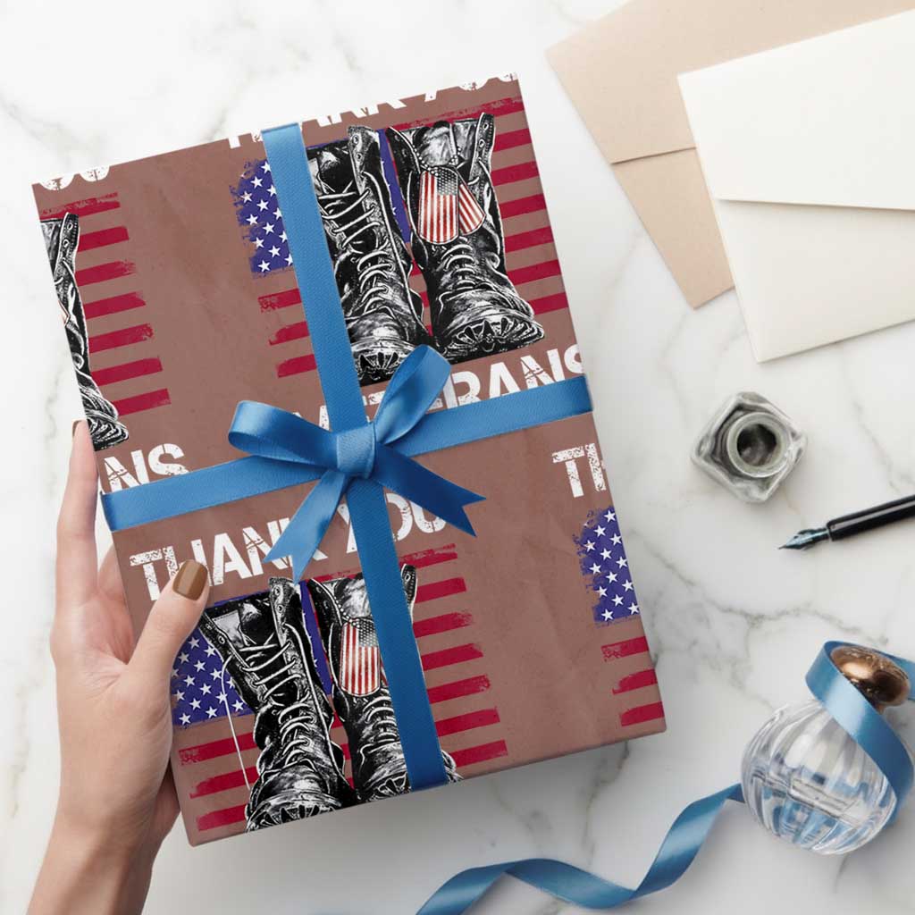Thank You Veterans Wrapping Paper Roll American Flag Military Supportive Veterans Day TS10 Mocha Print Your Wear