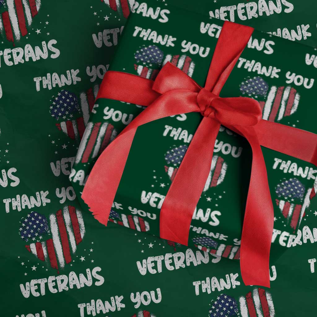 Thank You Veterans Wrapping Paper Roll Patriotic Veterans Day Grunge USA Flag Heart TS10 Green Print Your Wear