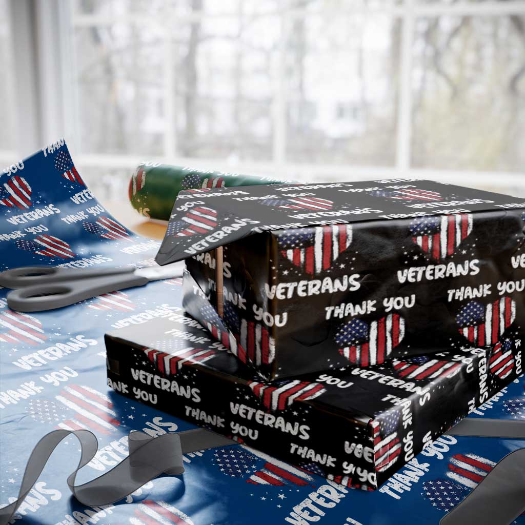 Thank You Veterans Wrapping Paper Roll Patriotic Veterans Day Grunge USA Flag Heart TS10 Black Print Your Wear