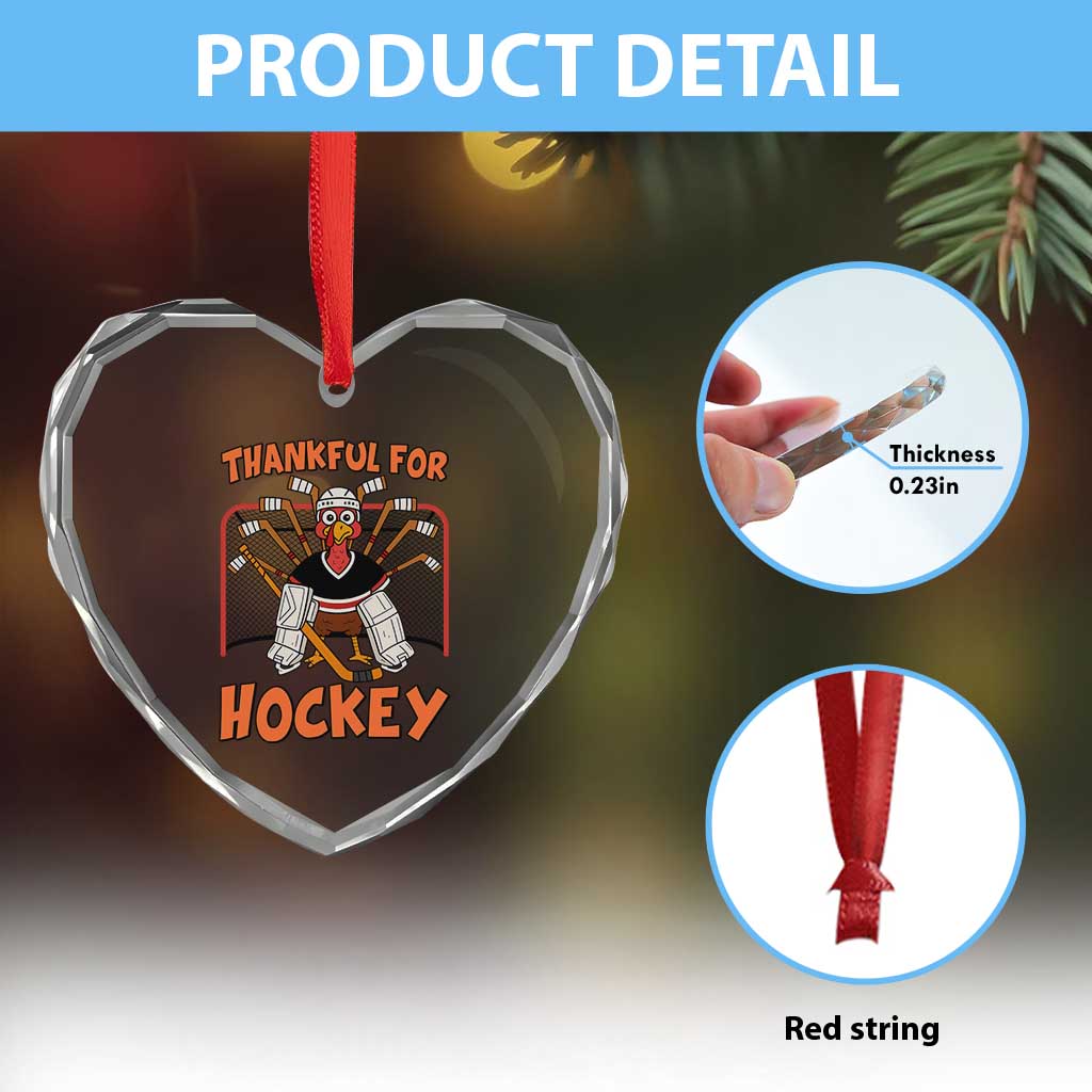 Thankful For Hockey Heart Crystal Glass Ornament Funny Turkey Ice Hockey Player Gift TS12 Print Your Wear