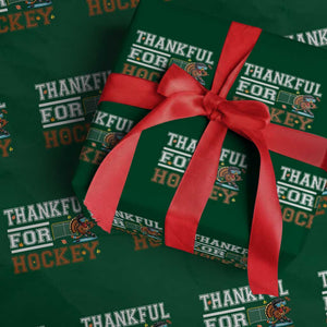 Thankful For Hockey Wrapping Paper Roll Funny Thanksgiving Ice Hockey Gift TS12 Green Print Your Wear