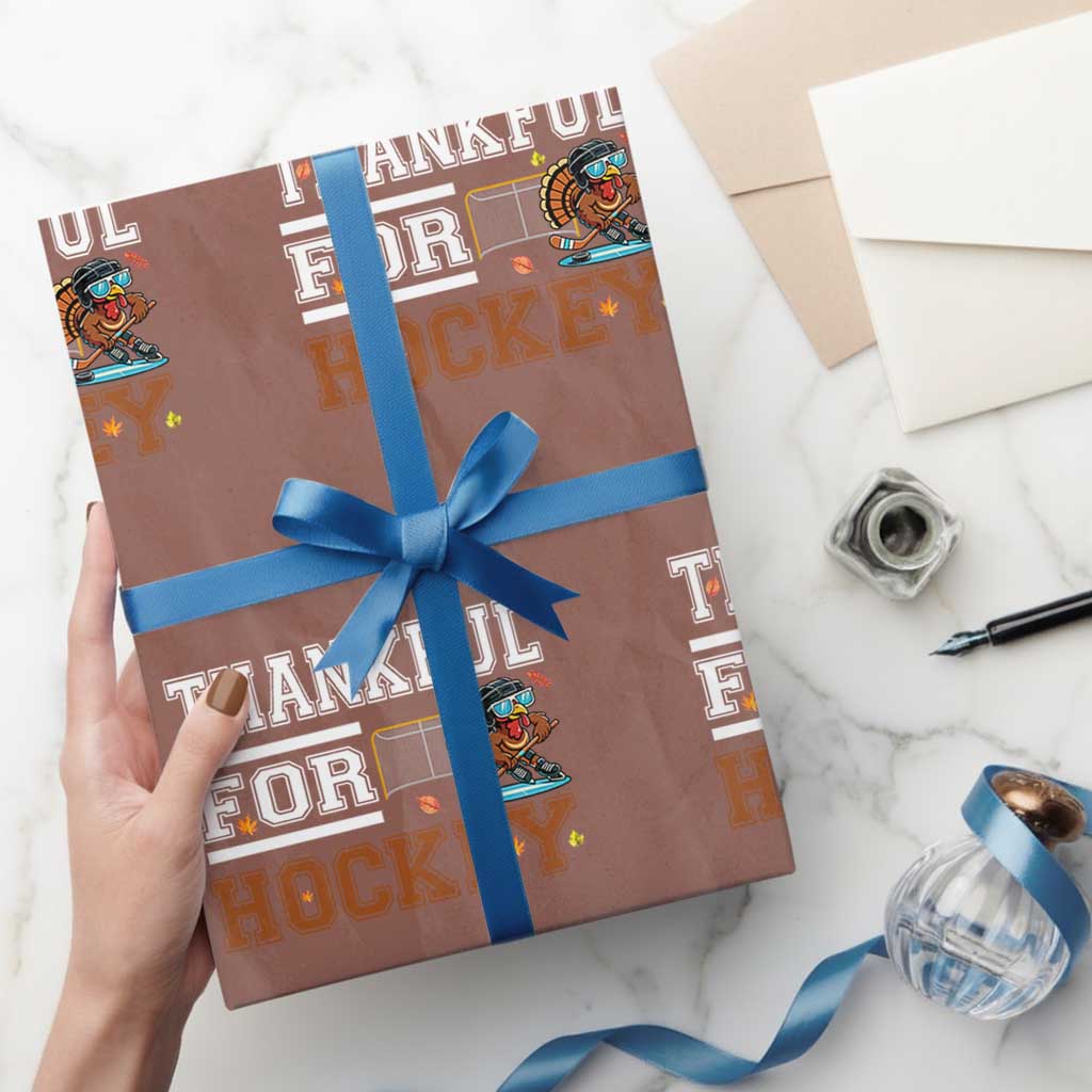 Thankful For Hockey Wrapping Paper Roll Funny Thanksgiving Ice Hockey Gift TS12 Mocha Print Your Wear