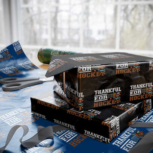 Thankful For Hockey Wrapping Paper Roll Funny Thanksgiving Ice Hockey Gift TS12 Black Print Your Wear