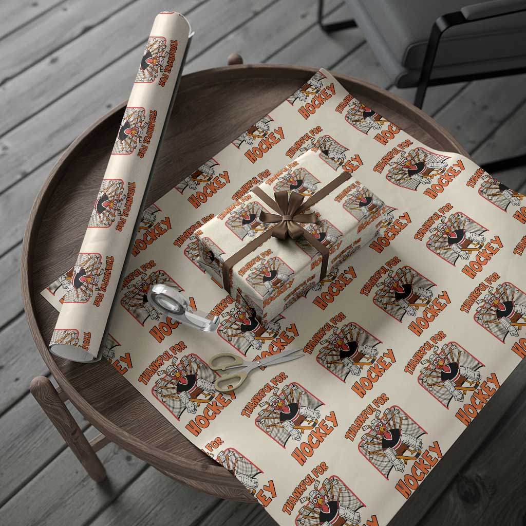 Thankful For Hockey Wrapping Paper Roll Funny Turkey Ice Hockey Player Gift TS12 Beige Print Your Wear