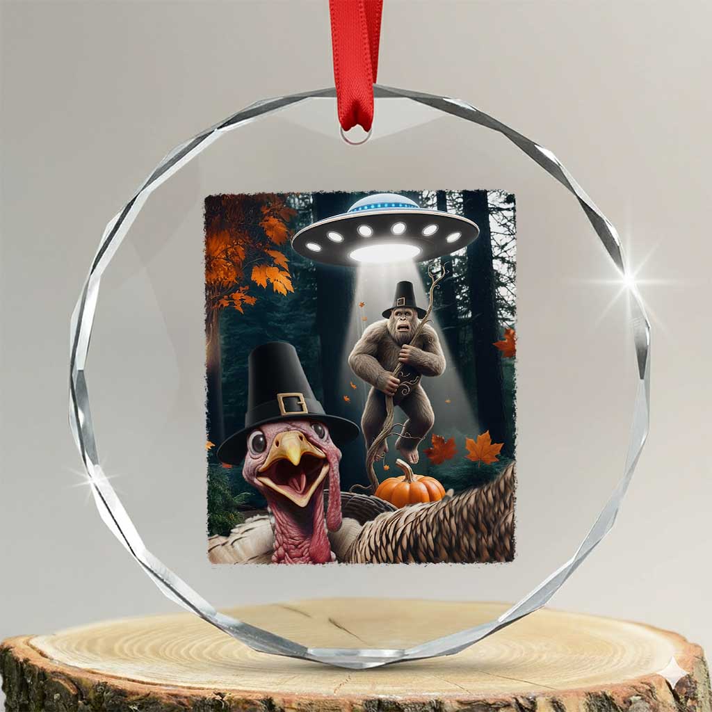 Thanksgiving Funny Bigfoot Turkey Selfie Crystal Glass Ornament TS14 Transparent Glass 3'' Circle Print Your Wear