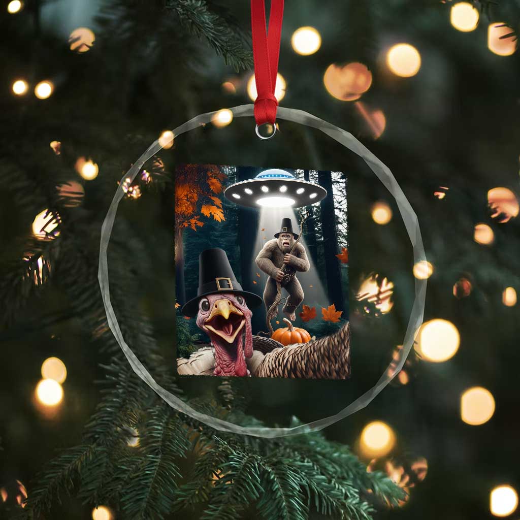 Thanksgiving Funny Bigfoot Turkey Selfie Crystal Glass Ornament TS14 Print Your Wear