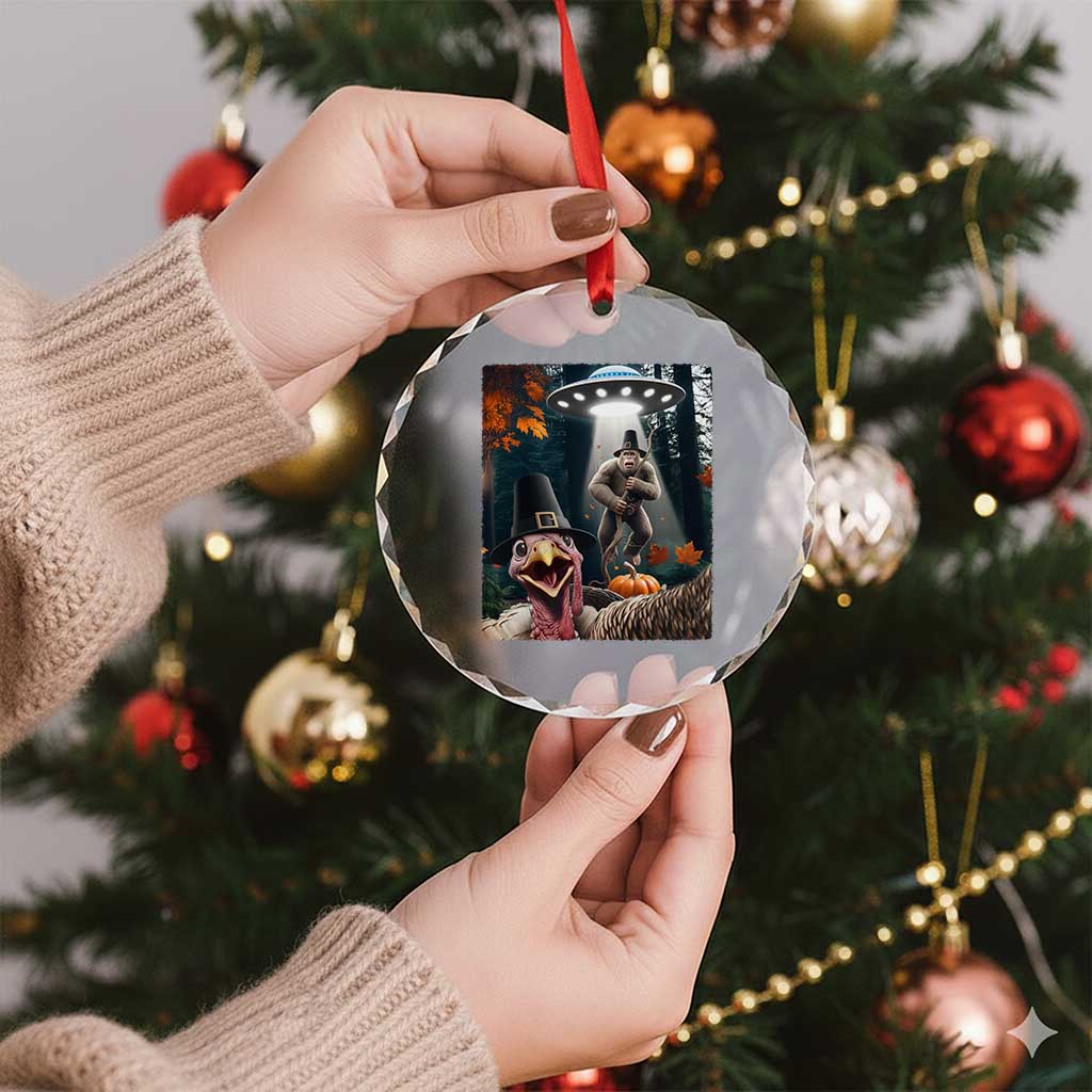Thanksgiving Funny Bigfoot Turkey Selfie Crystal Glass Ornament TS14 Print Your Wear