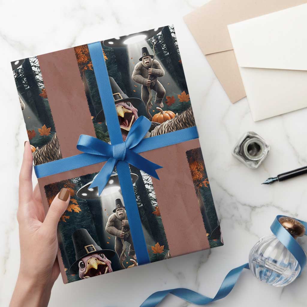 Thanksgiving Funny Bigfoot Turkey Selfie Wrapping Paper Roll TS14 Mocha Print Your Wear