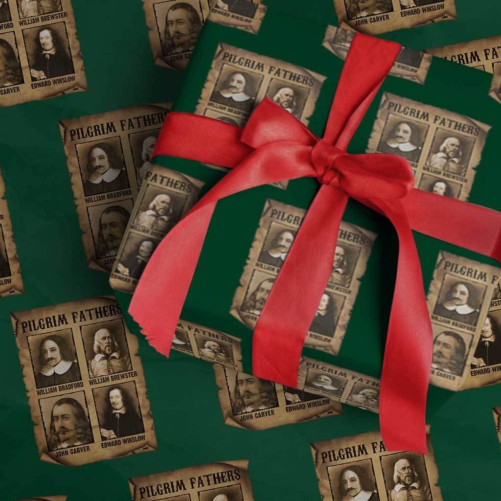 Thanksgiving Pilgrim Fathers Wrapping Paper Roll Plymouth Colony Massachusetts History TS11 Green Print Your Wear