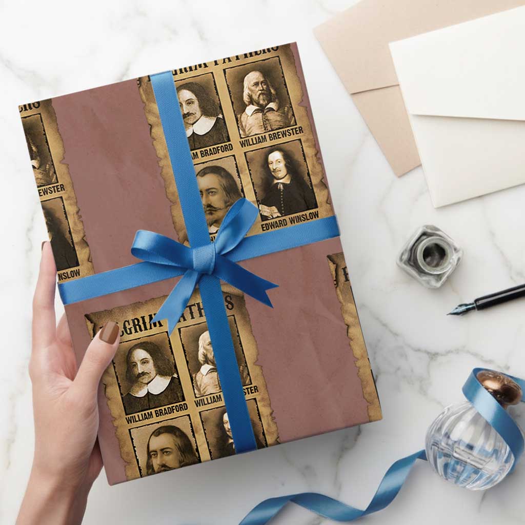 Thanksgiving Pilgrim Fathers Wrapping Paper Roll Plymouth Colony Massachusetts History TS11 Mocha Print Your Wear
