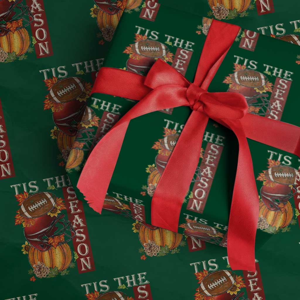 Thanksgiving Tis The Season Wrapping Paper Roll American Football Pumpkin Fall Season TS11 Green Print Your Wear