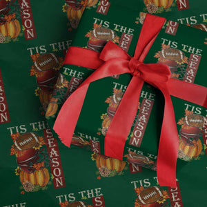 Thanksgiving Tis The Season Wrapping Paper Roll American Football Pumpkin Fall Season TS11 Green Print Your Wear