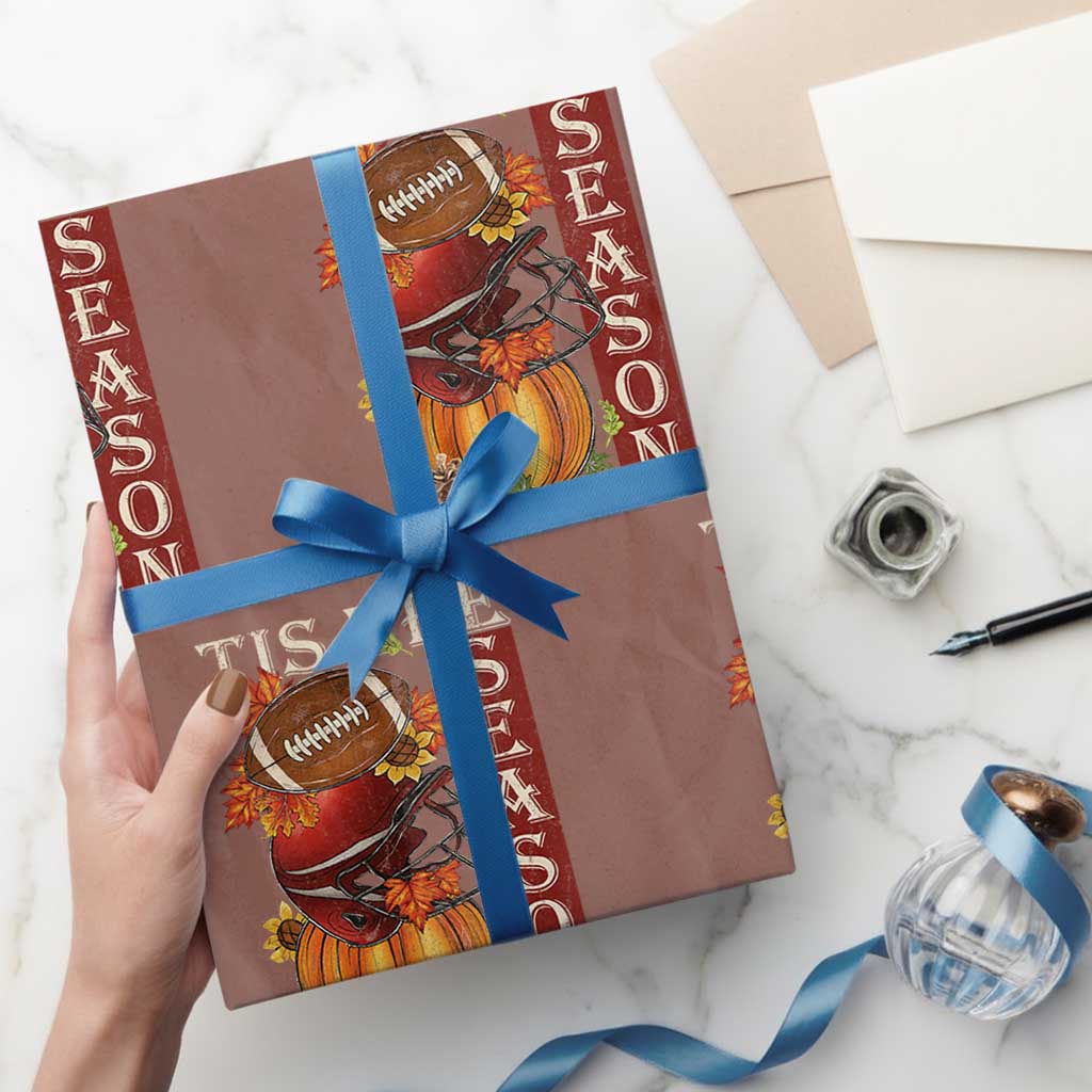 Thanksgiving Tis The Season Wrapping Paper Roll American Football Pumpkin Fall Season TS11 Mocha Print Your Wear