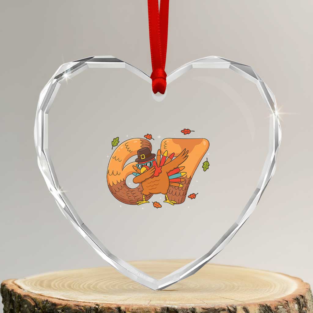 Thanksgiving Turkey Dabbing Heart Crystal Glass Ornament Six Seven Meme Trending Gift TS12 Transparent Glass 3'' Heart Print Your Wear