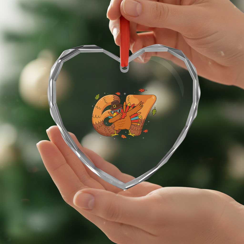 Thanksgiving Turkey Dabbing Heart Crystal Glass Ornament Six Seven Meme Trending Gift TS12 Print Your Wear