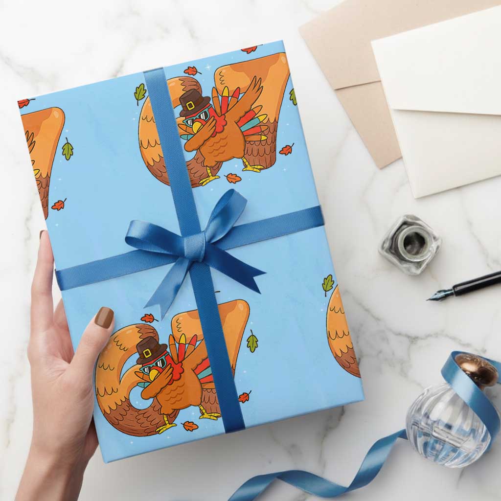 Thanksgiving Turkey Dabbing Wrapping Paper Roll Six Seven Meme Trending Gift TS12 Light Blue Print Your Wear