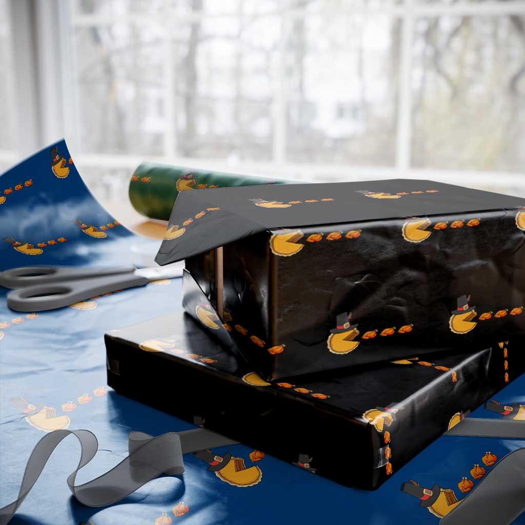 Thanksgiving Video Game Wrapping Paper Roll Pumpkin Pie Eating Turkey Gamer Patch Day TS10 Black Print Your Wear