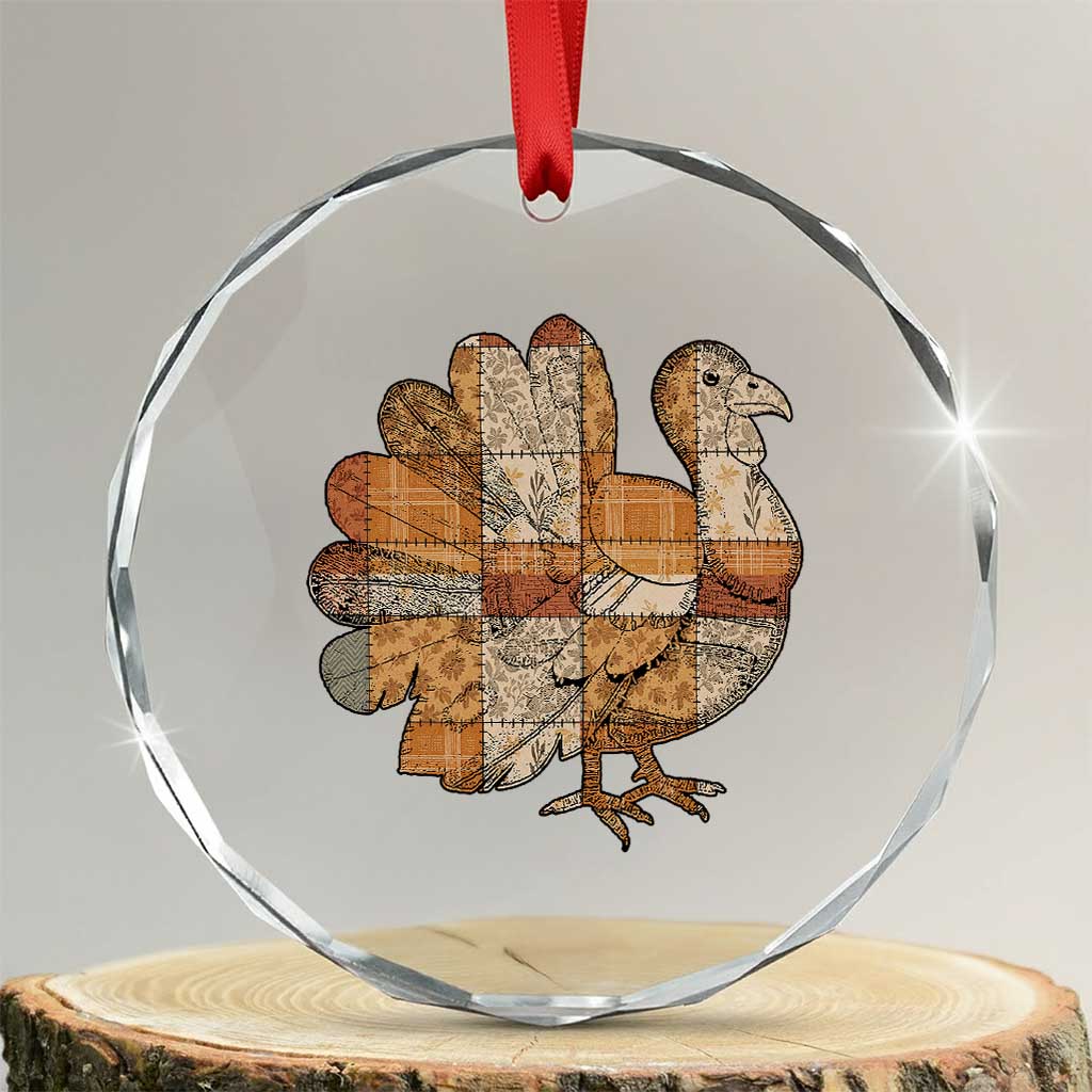 Thanksgiving Vintage Patchwork Gobble Turkey Crystal Glass Ornament TS11 Transparent Glass 3'' Circle Print Your Wear