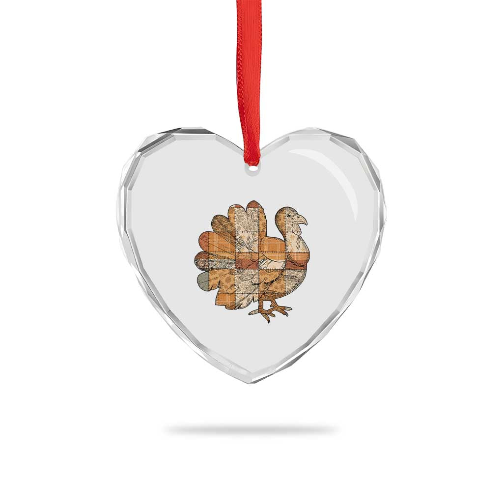 Thanksgiving Vintage Patchwork Gobble Turkey Heart Crystal Glass Ornament TS11 Print Your Wear