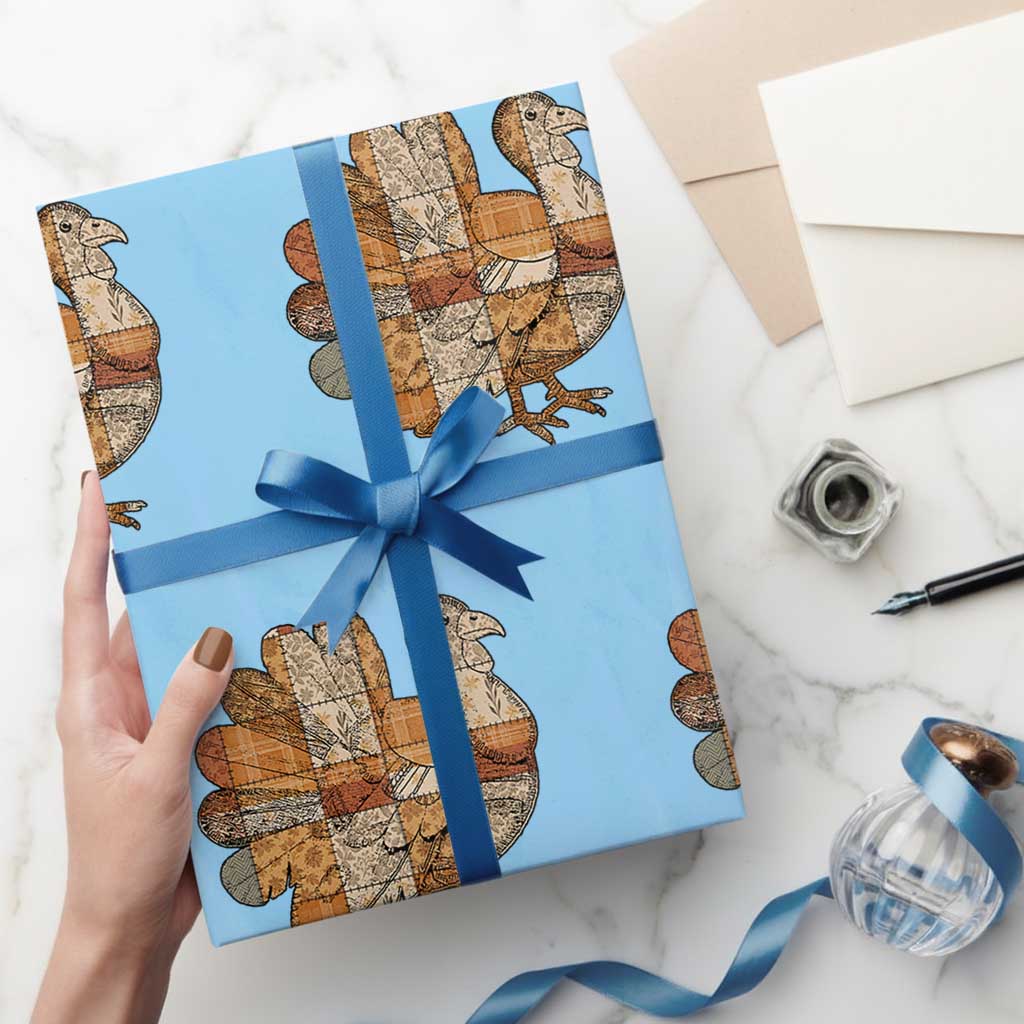 Thanksgiving Vintage Patchwork Gobble Turkey Wrapping Paper Roll TS11 Light Blue Print Your Wear