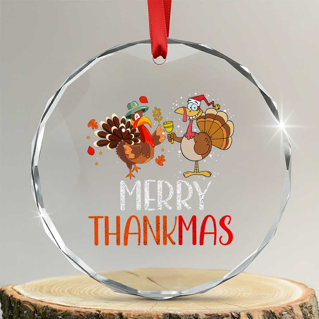 Thanksgiving Xmas Crystal Glass Ornament Merry Thankmas Santa Turkey TS09 Transparent Glass 3'' Circle Print Your Wear