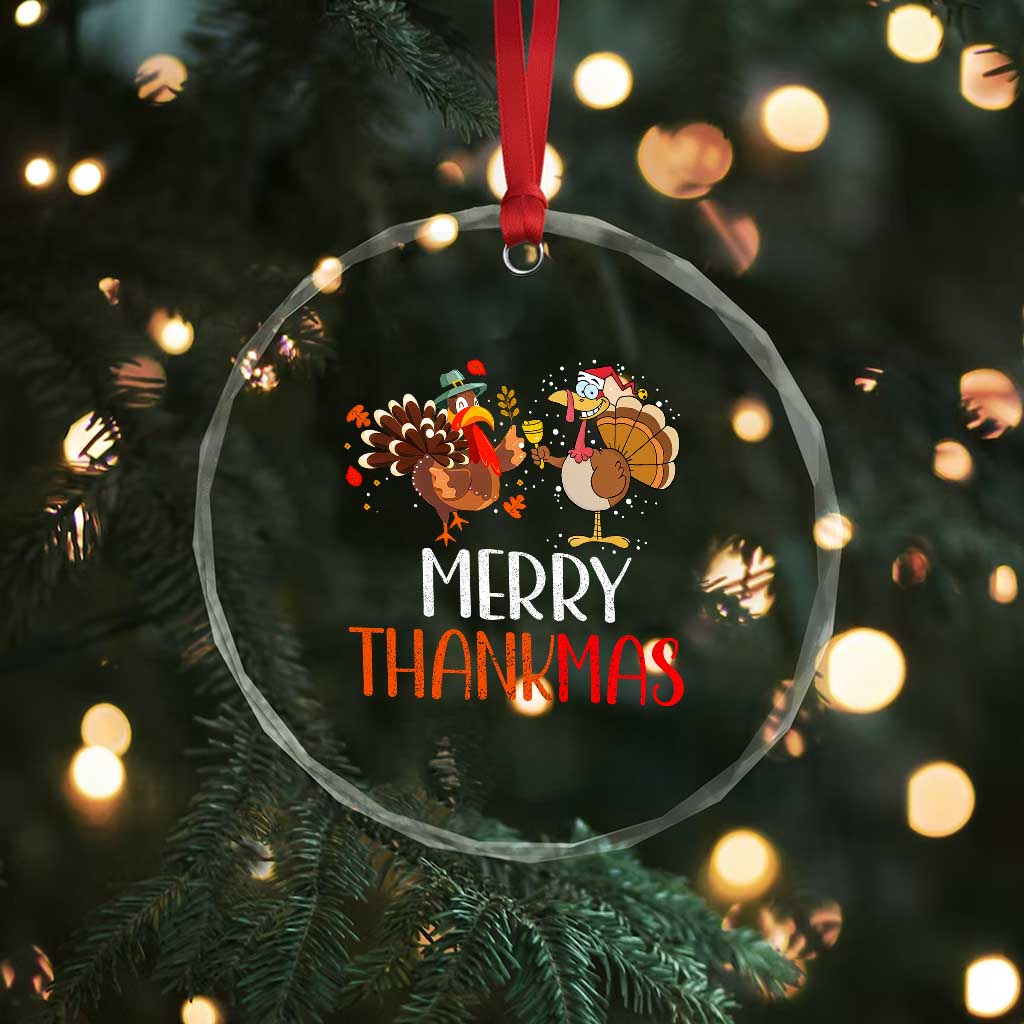 Thanksgiving Xmas Crystal Glass Ornament Merry Thankmas Santa Turkey TS09 Print Your Wear