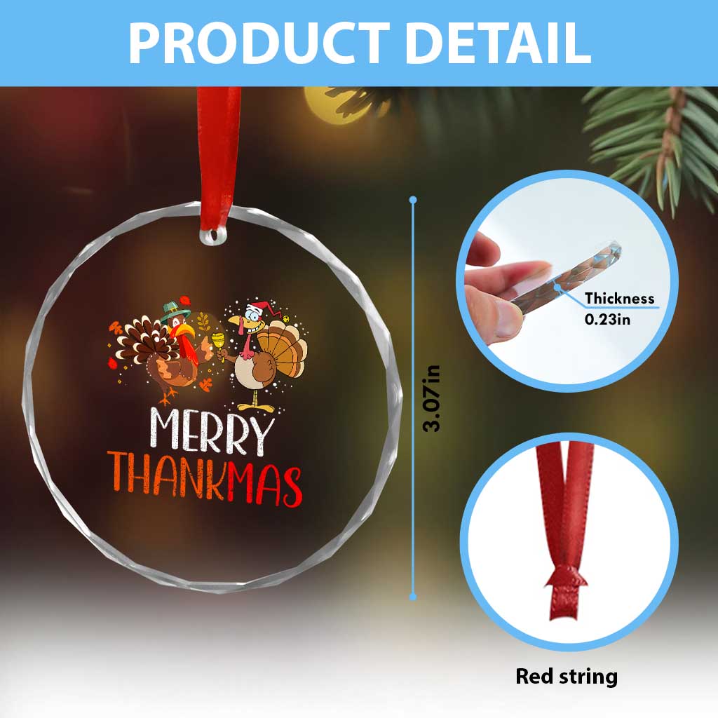 Thanksgiving Xmas Crystal Glass Ornament Merry Thankmas Santa Turkey TS09 Print Your Wear