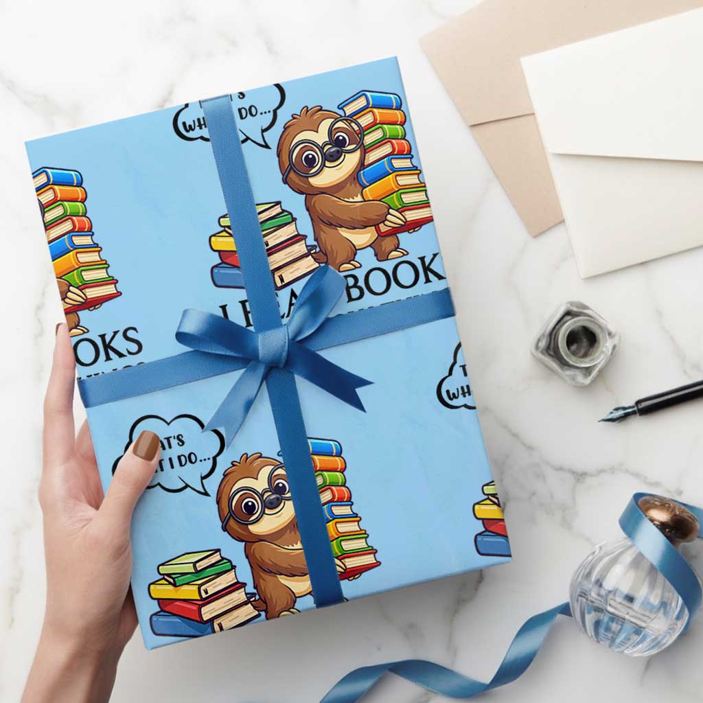 That Is What I Do I Read Books Wrapping Paper Roll Funny Sloth Book Lover TS14 Light Blue Print Your Wear