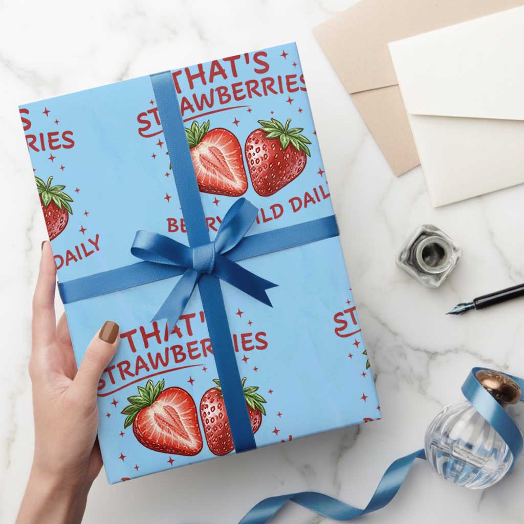 That’s Strawberries Wrapping Paper Roll Summer Fruit Festival TS14 Light Blue Print Your Wear