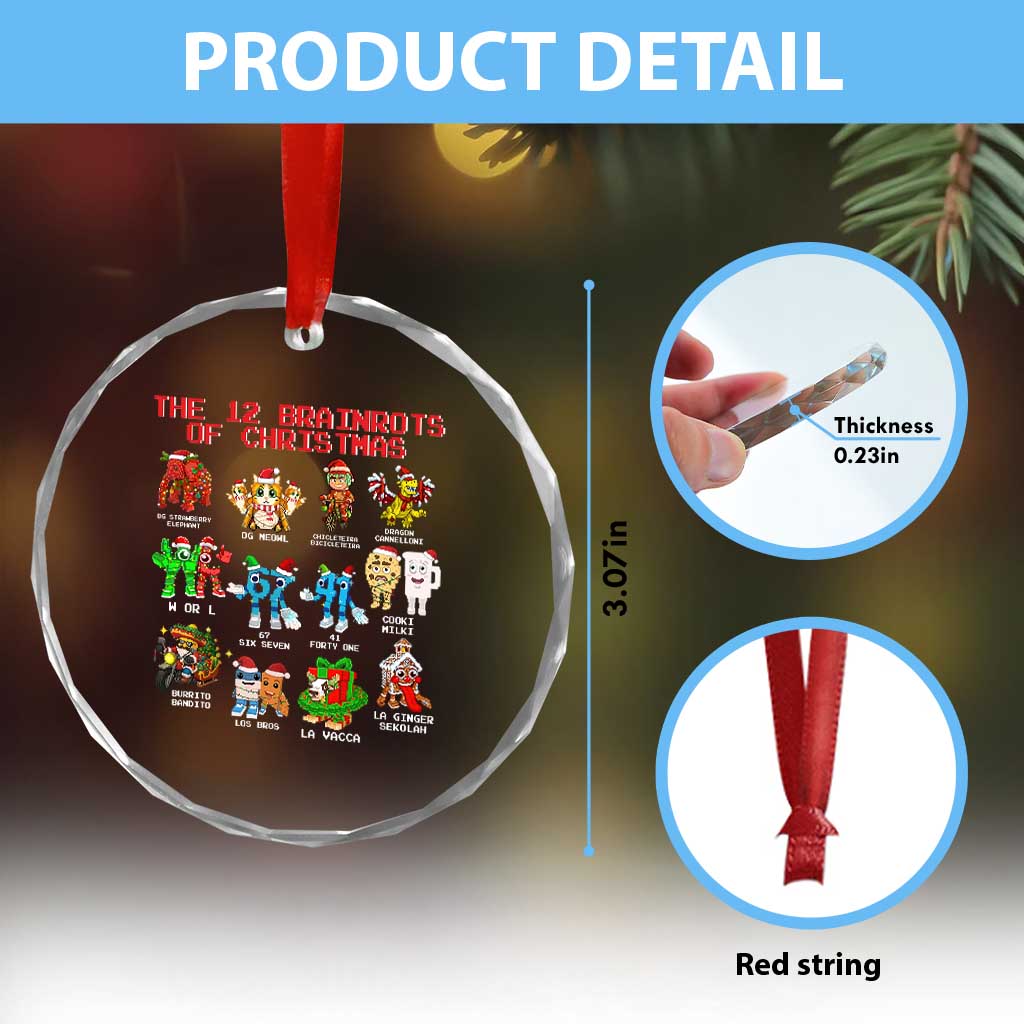 The 12 Brainrots of Christmas Crystal Glass Ornament Funny Cursed Meme Holiday Gag Gift TS02 Print Your Wear