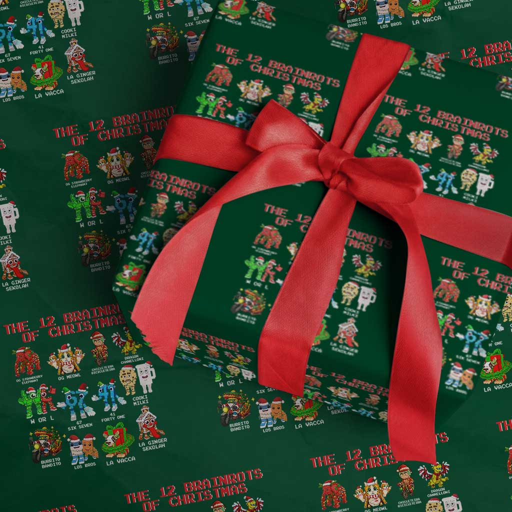 The 12 Brainrots of Christmas Wrapping Paper Roll Funny Cursed Meme Holiday Gag Gift TS02 Green Print Your Wear