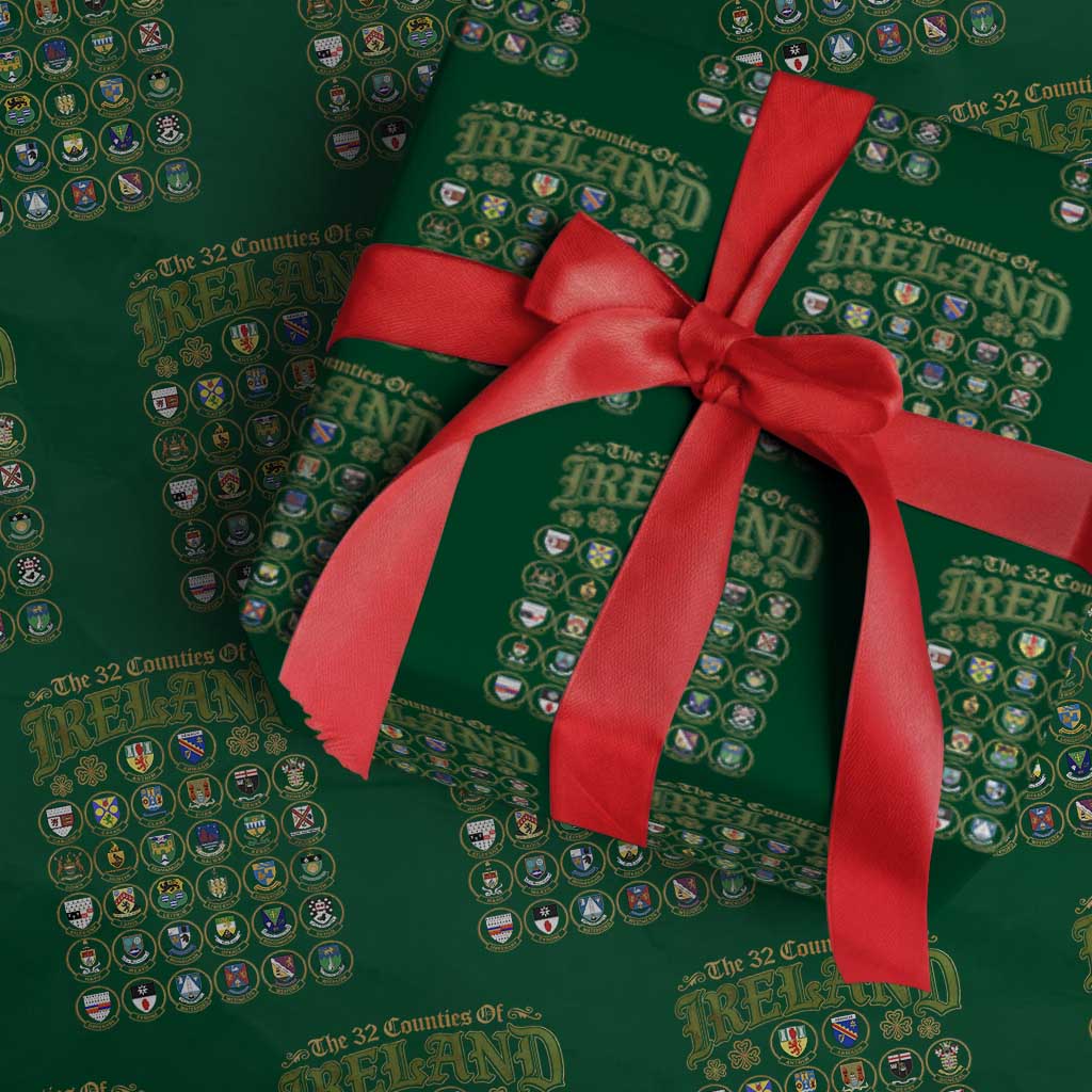 The 32 Counties Of Ireland Wrapping Paper Roll Irish Pride Heritage Vintage Celtic Shamrock TS11 Green Print Your Wear