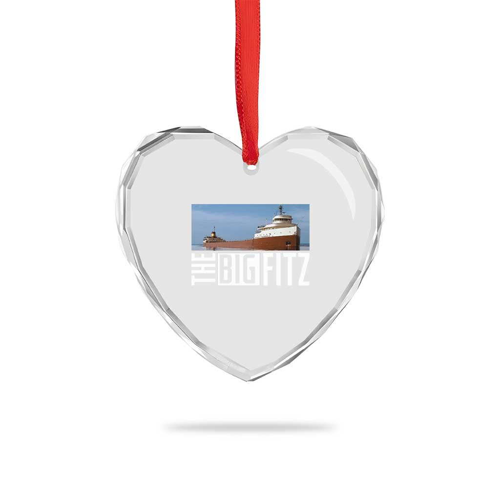 The Big Fitz Tribute Heart Crystal Glass Ornament SS Edmund Fitzgerald Freighter Design for Great Lakes History TS02 Print Your Wear
